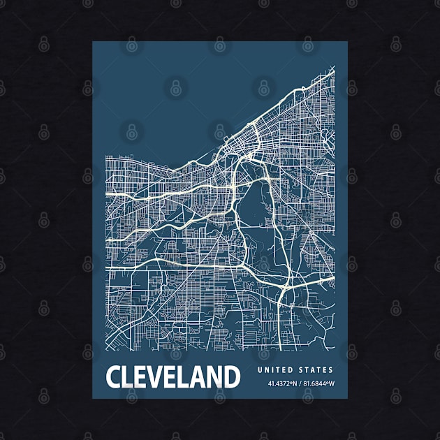 Cleveland Blueprint Street Map, Cleveland Colour Map Prints by tienstencil